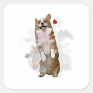 Sticker Carré Cadeau Du Propriétaire De Chien D'Art Cute Corgi P