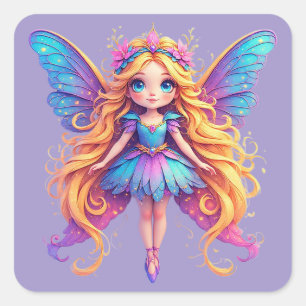 Sticker Carré Cadeau Fantastique de Fée Coloré pour Amateur d'Ar