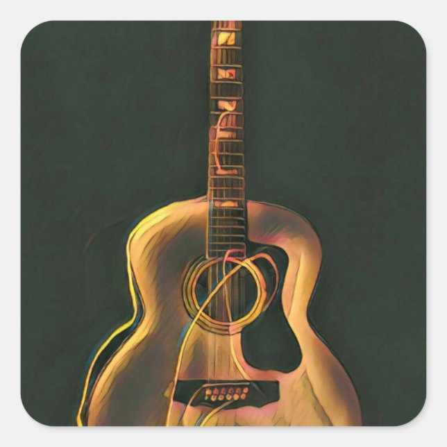 Sticker Carré cadeau guitariste cool (Devant)