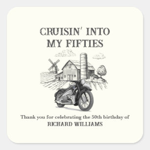 Sticker Carré Cadeau homme pour 50 ans Moto Vintage Barn