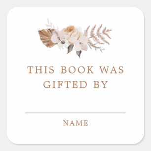 Sticker Carré Cadeau livre boho Baby In Bloom Terracotta foncée