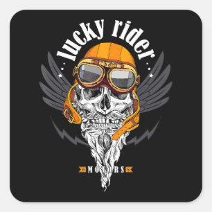 Sticker Carré Cadeau Moto Crâne Pour Les Amateurs De Moto