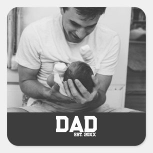 Sticker Carré Cadeau Papa Photo Noir & Blanc Fête des Pères