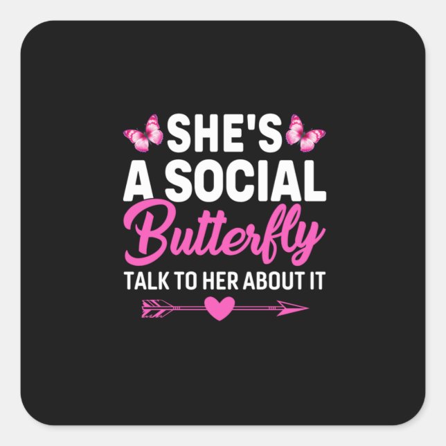 Sticker Carré Cadeau Papillon | Elle Est Un Papillon Social (Devant)