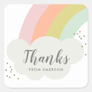 Sticker Carré Cadeau pastel arc-en-ciel remerciement pour enfant