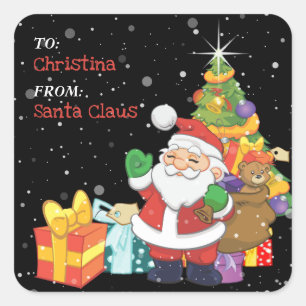 Sticker Carré Cadeau personnalisé de Noël pour enfants amusants