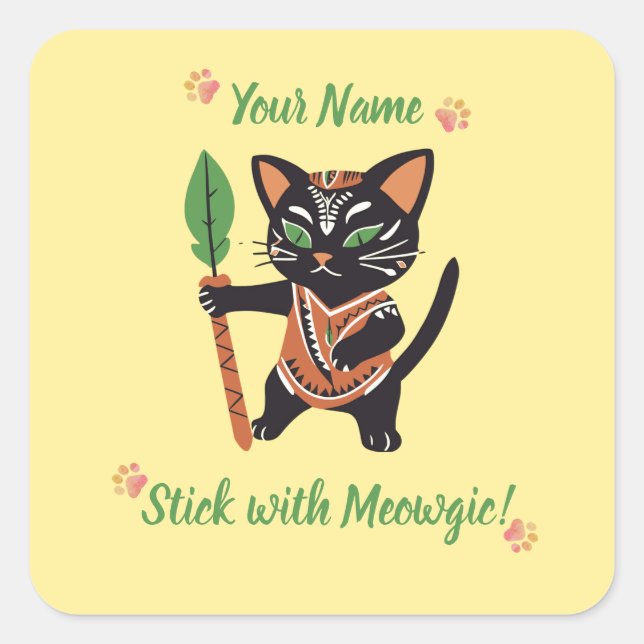 Sticker Carré Cadeau Personnalisé Meowgic Chat Sticker! (Devant)