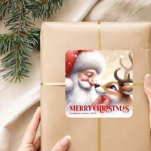 Sticker Carré Cadeau personnalisé Santa Rudolph Noël Enfants
