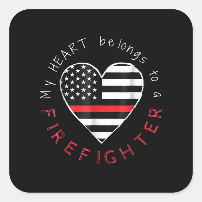 Sticker Carré Cadeau pompier | Mon coeur est long pompier (Devant)