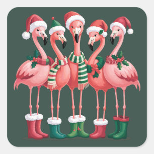 Sticker Carré Cadeau pour amateur de flamant rose Noël Joyeux Xm