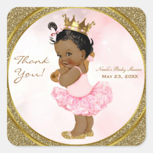 Sticker Carré Cadeau pour bébé fille, princesse vintage, paillet
