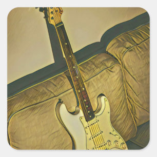 Sticker Carré Cadeau pour professeur de musique guitariste bassi
