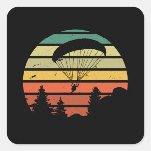 Sticker Carré Cadeau Retro Vintage Parapente Sunset