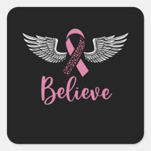 Sticker Carré Cadeau Ruban Rose de Soutien contre le Cancer du S
