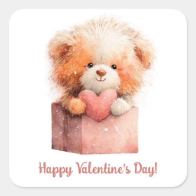 Sticker Carré Cadeau Saint-Valentin Ourson Doux Art (Devant)