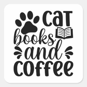 Sticker Carré Cadeau simple noir pour amateur de "Chats, Livres 