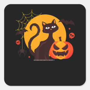 Sticker Carré Cadeau Spider Halloween Black Cat Spider Citroui