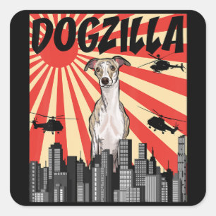 Sticker Carré Cadeau Whippet   drôle japonaise dogzilla whippet