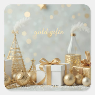 Sticker Carré cadeaux brillants en or
