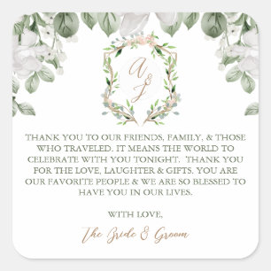 Sticker Carré Cadeaux Cartes de remerciements Mariages officiels