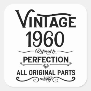 Sticker Carré Cadeaux d'anniversaire vintages personnalisés noir