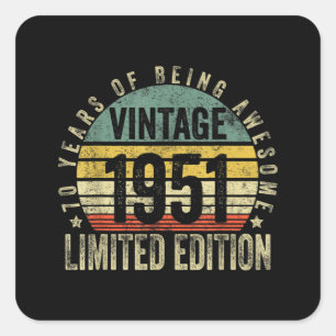 Sticker Carré Cadeaux de 70 ans Vintage 1951 Anniversaire