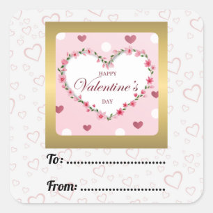 Sticker Carré Cadeaux de la Saint-Valentin Cœurs Floraux de Rose
