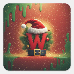 Sticker Carré Cadeaux de Noël avec initiale W de Noël
