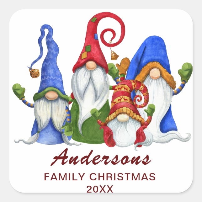 Sticker Carré Cadeaux de Noël de lutins elfes rétro Vacances (Devant)