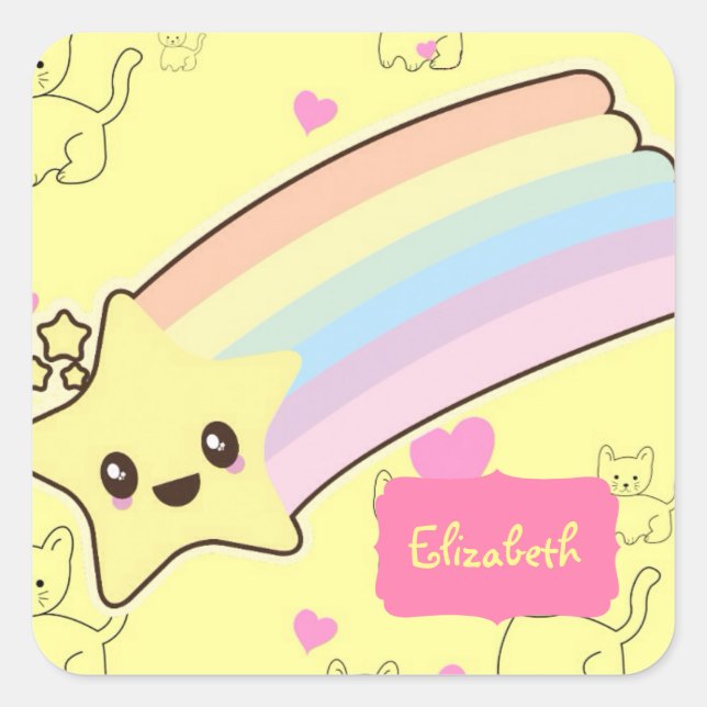 Sticker Carré Cadeaux mignons nommés pour les chats-filles (Devant)