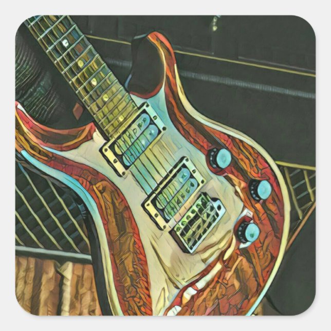 Sticker Carré Cadeaux pour guitariste (Devant)