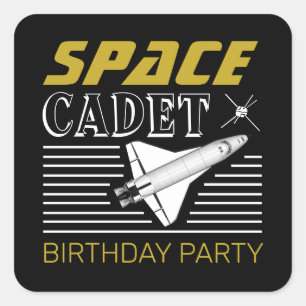 Sticker Carré Cadet de l'espace, vaisseau spatial, Anniversaire