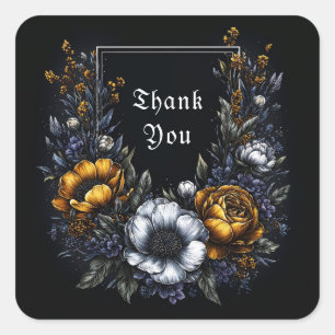 Sticker Carré Cadre artistique Fleur sombre Poppy doré Anémone b