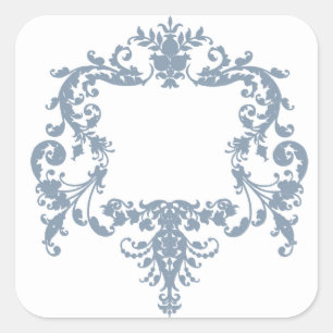 Sticker Carré Cadre Baroque Bleu Poussiéreux