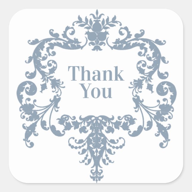 Sticker Carré Cadre baroque bleu poussiéreux Merci (Devant)