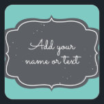 Sticker Carré Cadre Chalkboard moderne Aqua personnalisable<br><div class="desc">Cadre central en damier moderne personnalisable sur aqua arrière - plan. Ajoutez votre propre message dans une police blanche. Ces travaux sont très utiles pour les mariages informels,  les mariés et les baby showers,  ou même vos propres produits artisanaux.</div>