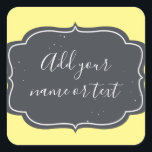 Sticker Carré Cadre Chalkboard moderne Personnalisé Jaune<br><div class="desc">Cadre central en damier moderne personnalisable sur arrière - plan jaune. Ajoutez votre propre message en caractères blancs modernes. Ces travaux sont très utiles pour les mariages informels,  les mariés et les baby showers,  ou même vos propres produits artisanaux.</div>