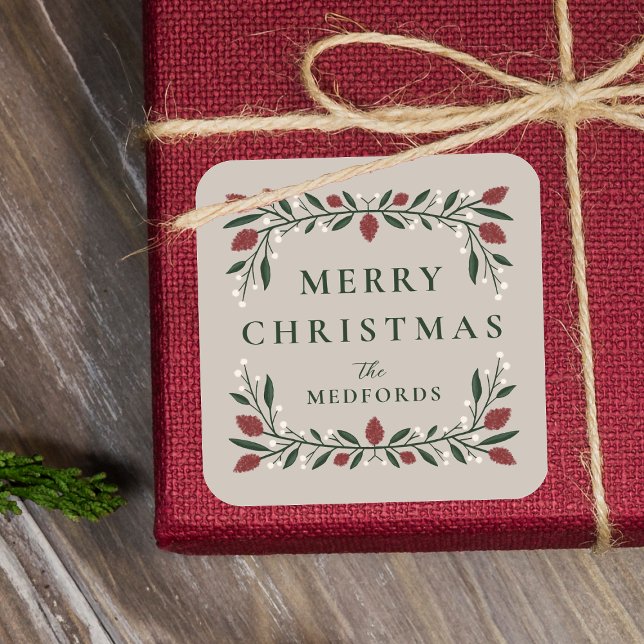 Sticker Carré Cadre classique élégant Noël personnalisé (Créateur téléchargé)