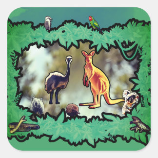 Sticker Carré Cadre de broussailles de la faune australienne