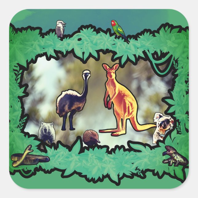 Sticker Carré Cadre de broussailles de la faune australienne (Devant)