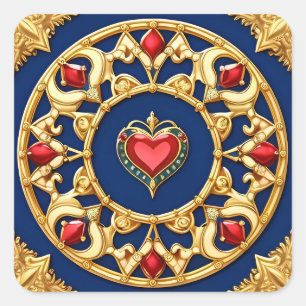 Sticker Carré 💛 Cadre de cœur doré orné motif élégant art 💛