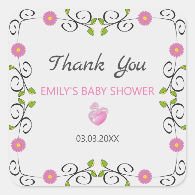 Sticker Carré Cadre de fleurs et de Feuilles (Devant)