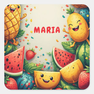 Sticker Carré Cadre de fruits d'été avec fond de confettis de fê