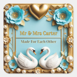 Sticker Carré Cadre de mariage cygne pour décoration de mariage 