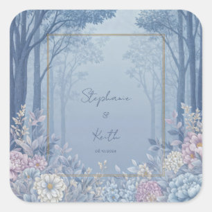 Sticker Carré Cadre de mariage or Pivoine Lavande Bois Indigo Fo