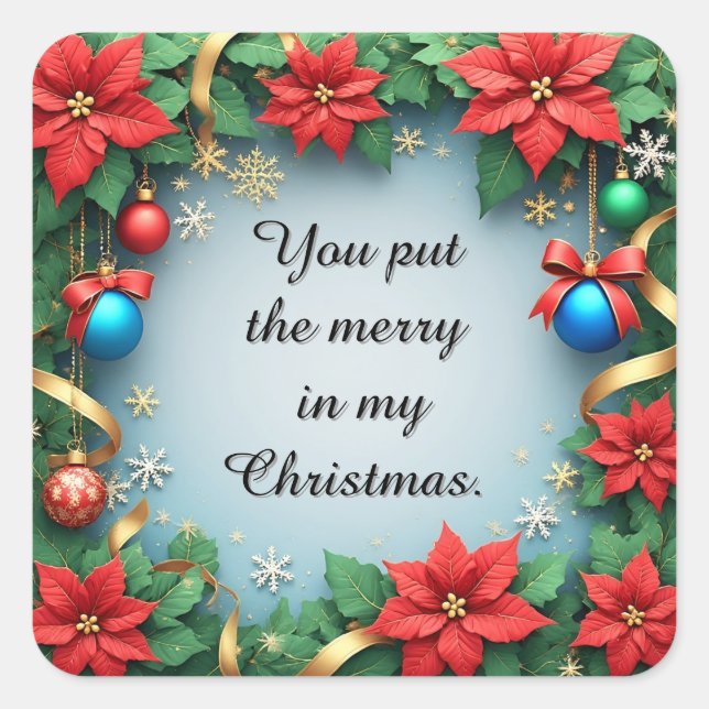 Sticker Carré Cadre de Noël festif avec Poinsettias (Devant)