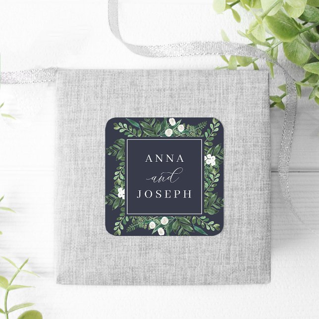 Sticker Carré Cadre de serre | Mariage botanique aquarelle (Créateur téléchargé)