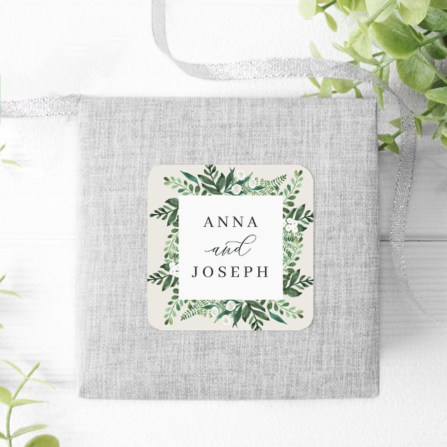 Sticker Carré Cadre de serre | Mariage botanique aquarelle (Créateur téléchargé)