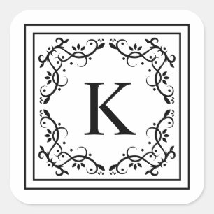 Sticker Carré Cadre décoratif noir et blanc Monogramme personnal