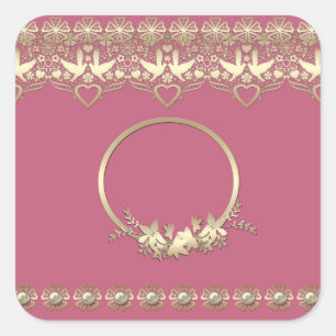 Sticker Carré Cadre dentelle doré romantique texte personnalisab